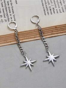 Gothic Eight-Pointed Star Chain Tassel Earrings For Uni - Unique Puncture Ear Studs For Fashion-Forward Accessory Styles - 耳環 - 查看 3