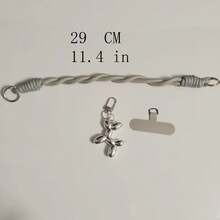 1pc Black Puppy Plush Phone Lanyard, Nylon Short Wrist Phone Strap, 6mm Solid Color Braided Dirt-Resistant Cord, Handheld Key Chain - Grey - View 2