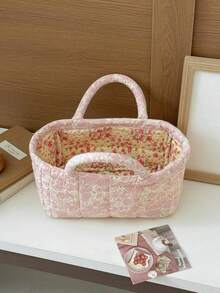 Cesta de almacenamiento con flores pequeñas y delicadas con asas dobles, organizador de maquillaje para el hogar y el dormitorio - Multicolor - Ver 7