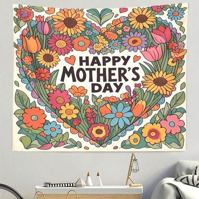 1 Tấm thảm treo tường hình trái tim hoa chúc mừng Ngày của Mẹ, họa tiết hoa hướng dương và hoa tulip, chất liệu vải polyester mềm mại, phong cách trang trí Boho, thích hợp cho phòng khách, phòng ngủ, hành lang, quà tặng Ngày của Mẹ, quà tặng cho mẹ và bà.