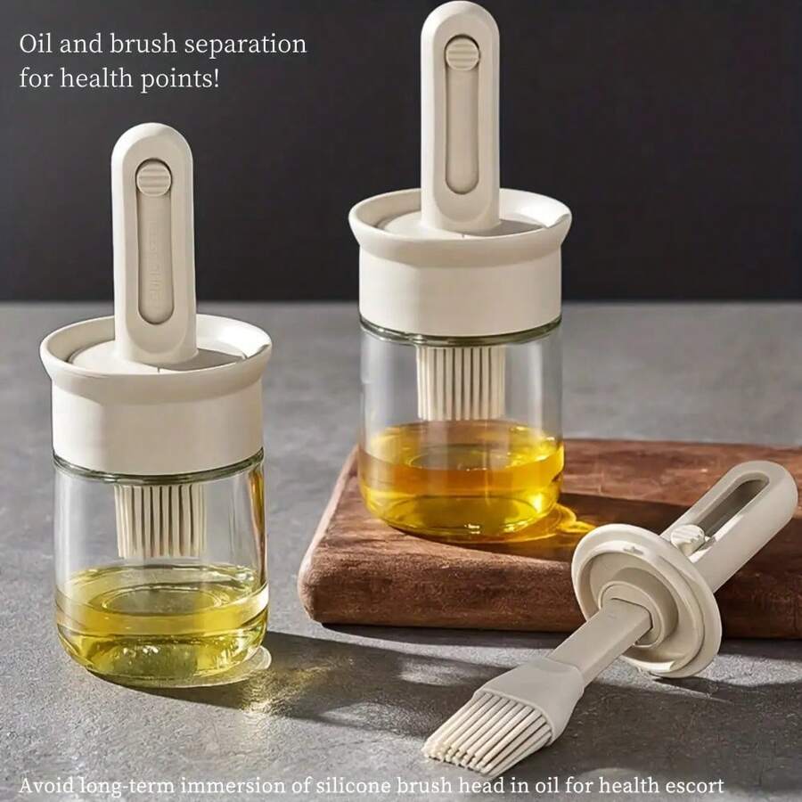 1支可伸缩硅胶油刷，带玻璃瓶，可锁定式油刷，适用于烹饪、烘焙和烧烤