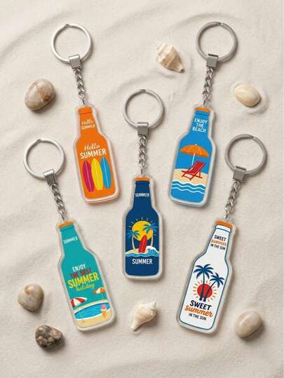 1个2D平面高清印刷啤酒主题系列亚克力钥匙扣吊坠，时尚包包挂饰，多功能便携钥匙扣，啤酒爱好者必备，适用于汽车后视镜，沙滩啤酒派对礼品，日常装饰艺术品