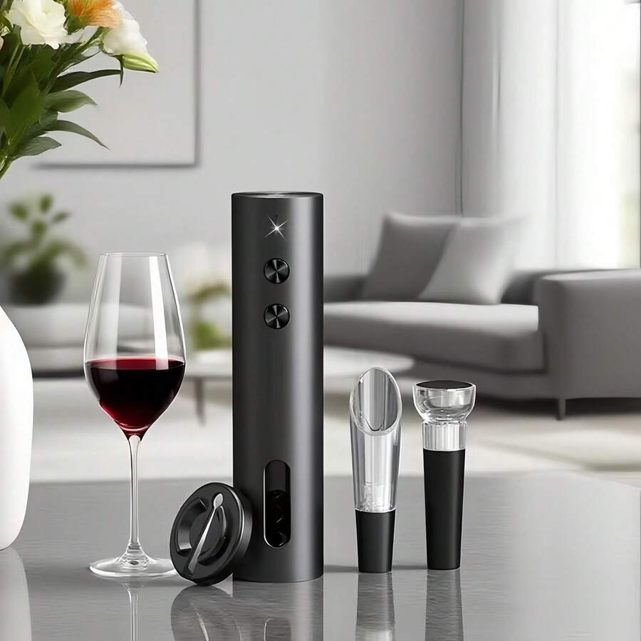 Rechargeable Electric Wine Bottle Opener With Foil Cutter, Pourer, Vacuum Stopper And Storage Base, Type-C Charging Automatic Corkscrew