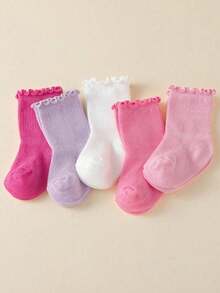 5双装婴儿袜，宽松不紧身，荷叶边公主袜，女童婴儿袜，0-5岁 - 彩色 - 查看 3