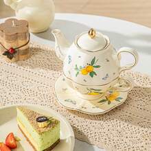 LECHENG HOUSEHOLD 一套包含一个 22 盎司茶壶、一个 9 盎司茶杯和一个茶碟，配有茶漏。这套陶瓷茶壶和茶杯套装适合一人使用，壶口镶金边，饰有兔女郎、草莓、柠檬和花卉图案，营造出乡村下午茶的氛围。这套法式下午茶套装适合居家和聚会使用，也是茶具配件、女士茶具、生日礼物、婚礼季礼物和毕业季礼物的理想之选。 - 彩色 - 查看 5