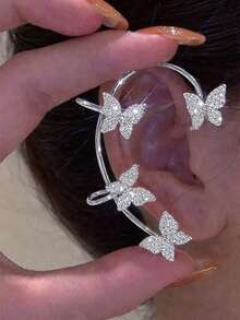 1 Set Elegant Alloy Metal Butterfly Earrings, Silver Tone, Suitable For Women's Daily Wear - Silver - View 5