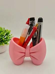 1pc Bowknot Desktop Organizer, Suitable For Storing Toothpaste, Toothbrush, Cosmetics In Bathroom, Can Be Used As Pen Holder, Home Decor, Gift. White And Pink Bow Design, Standalone Desktop Storage Rack, No Power Required, Plastic Material, Ideal For Bedroom And Bathroom Decoration - Multicolor - View 10