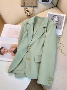 Plus Size Elegant Blazer Jacket, New Casual Jacket Chic Button Blazer Jacket, Beautiful Plus Size Suit - Bean Green - View 4