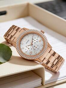 Đồng hồ nữ GUESS Elegant màu vàng hồng, mặt số La Mã, vỏ thép không gỉ thời trang. - Hoa hồng vàng - Xem 2