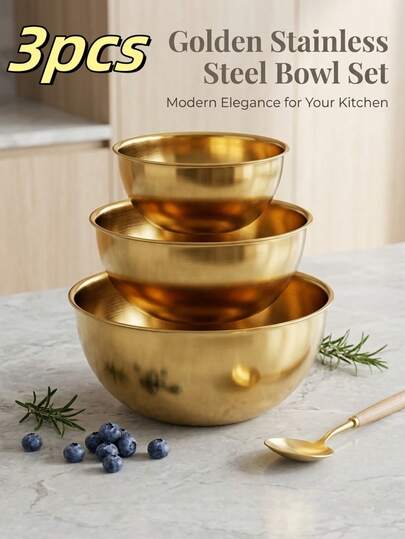 3pcs Stainless Steel Salad Mixing Bowls With Scale, Kitchen Baking Egg Beater Cooking Tool, Multiple Sizes Stackable For Storage, Kitchen, Christmas Gift, School Supplies