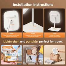 LED Makeup Mirror, Lighted Vanity Mirror With 3 Lighting Modes, Tabletop Makeup Mirror, USB Rechargeable Portable Makeup Mirror For Travel, Dorm, Office, Best Gift For Birthday, Graduation, Back To School, Mother's Day - Multiple Styles - View 3