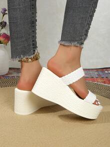 Women's Thick Sole Wedge Slippers, Fashion Outdoor Versatile Comfortable Lightweight High Heel Sandals For Summer - White - View 4