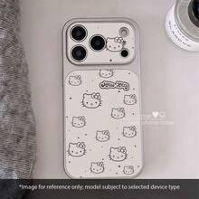 SANRIO 1件创意新款白色线条电镀边缘害羞小猫KT卡通奢华时尚手机壳，兼容 17 Pro Max、17 Pro、17 Air、17、16、15、14、13、12、11 Pro Max，高品质手机壳，花卉印花，优雅，手机壳，节日礼物，母亲节礼物 - 白色 - 查看 3