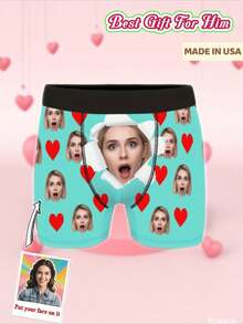 Customized Facial Pattern Boxer Shorts, Personalized Photo Underwear, Fun Facial Underwear, Valentine's Day/Anniversary/Wedding/Birthday Gifts, Sexy And Funny Spoof Gifts, Suitable For Giving To Dad/Husband/Friends - Black - View 1
