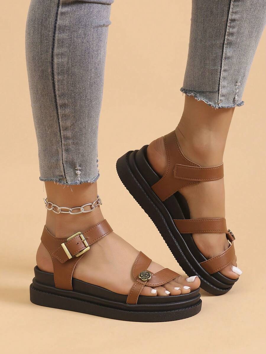 Women's Flat Sandals, New Summer Thick Bottom Black Sandals, Roman Style Sandals, Non-Slip Versatile Fashion Casual Beach Sandals,Wedge Sandals