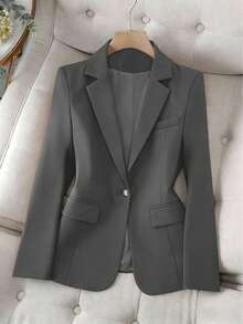 Tailored Blazer With Lining, Functional Side Pocket, Elegant Gold Button, And Faux Chest Pocket | Autumn/Winter - Grey - View 1