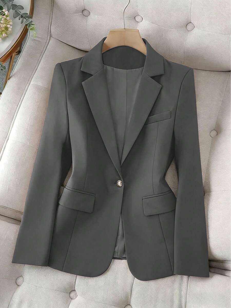Tailored Blazer With Lining, Functional Side Pocket, Elegant Gold Button, And Faux Chest Pocket | Autumn/Winter - Grey - View 1