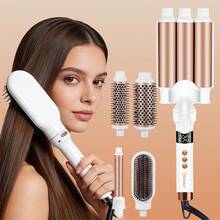 Hatteker 1pc Multi-Function 3-Barrel Curling Iron Set, Multi-In-One Home/Salon Hair Curler, Big Wave Curler & Straightener - Champagne - View 10