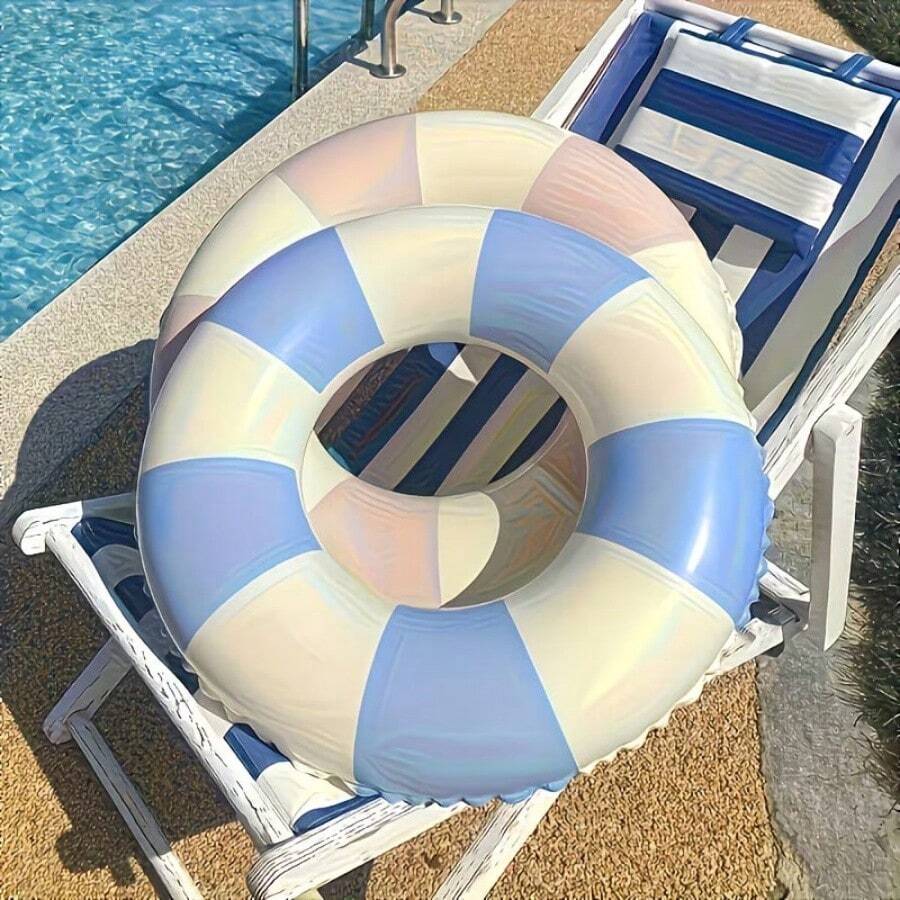 Durable And Thickened - Retro Striped Pool Flotation In Blue And Pink, A Must-Have For Family Pools And Beach Parties, Fun For Adults, Interesting Design, And Comfortable Floating. - Multicolor - View 1