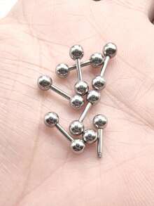 10pcs Hip Hop Style Stainless Steel Stud Earrings With Small Balls, Men's Ear Cartilage Piercing - Silver - View 5