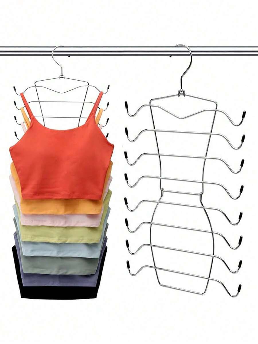 1 pieza Tendedero plegable de acero inoxidable, Percha y estante de almacenamiento para lencería y ropa interior con 8/4 capas de ganchos, Estante de almacenamiento multicapa con correa gruesa sin costuras para chalecos