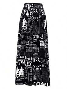 Women Random Print Minimalist Daily Wear High Waisted Long Pants, Elegant For Summer & Spring - 黑色 - 查看 3