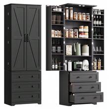 72" Tall Kitchen Pantry Cabinet With 3 Drawers&2 Barn Doors, Farmhouse  Storage Cabinet With Adjustable Shelves For Kitchen, Dining Room And Living Room - Black - View 1