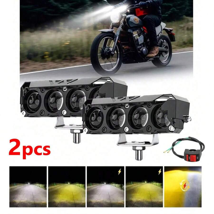 2-Piece Auxiliary Headlights, 5 LED Modes, With Flash Switch, For Cars And Motorcycles - A - View 1
