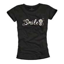 's Shirt With Daisy Print – Smile Quote Printshirt, Floral Summer Top, Short Sleeve Cotton Tee, Cute Printshir - màu đen - Xem 1