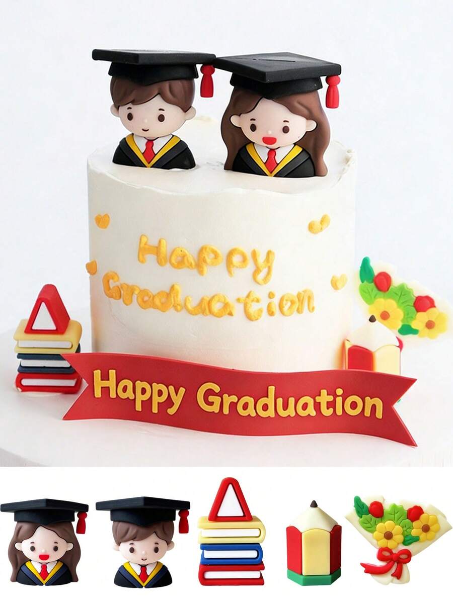 1 Set Of Graduation Season Doctoral Gown Doll Cake Decorations, Graduation Party Cake Decorations, Graduation Ceremony Cake Ornaments, Graduation Party Favors, Graduate Surprise Cake Gifts, Graduation Photo Props, Birthday Party Cake Decorations. - View 1