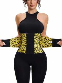 1 Count Women's Leopard Print Waist Trainer, Fajas, Tummy Control Shapewear Belts, Shapewear, High Resilience Waist Cincher, Tummy Control Body Shaper Girdle With Nylon Comfort Fabric Multicolor, Adjustable Waist Cincher, Classic Daily Wear - 黑與白 - 查看 3