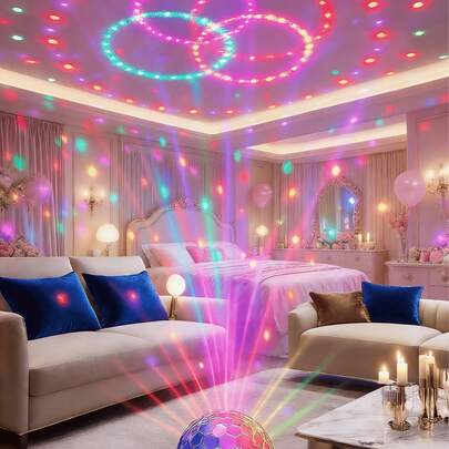 Bedroom LED Projection Night Light, Disco Ball Projector Lamp For Home Decor & Festival Ambiance