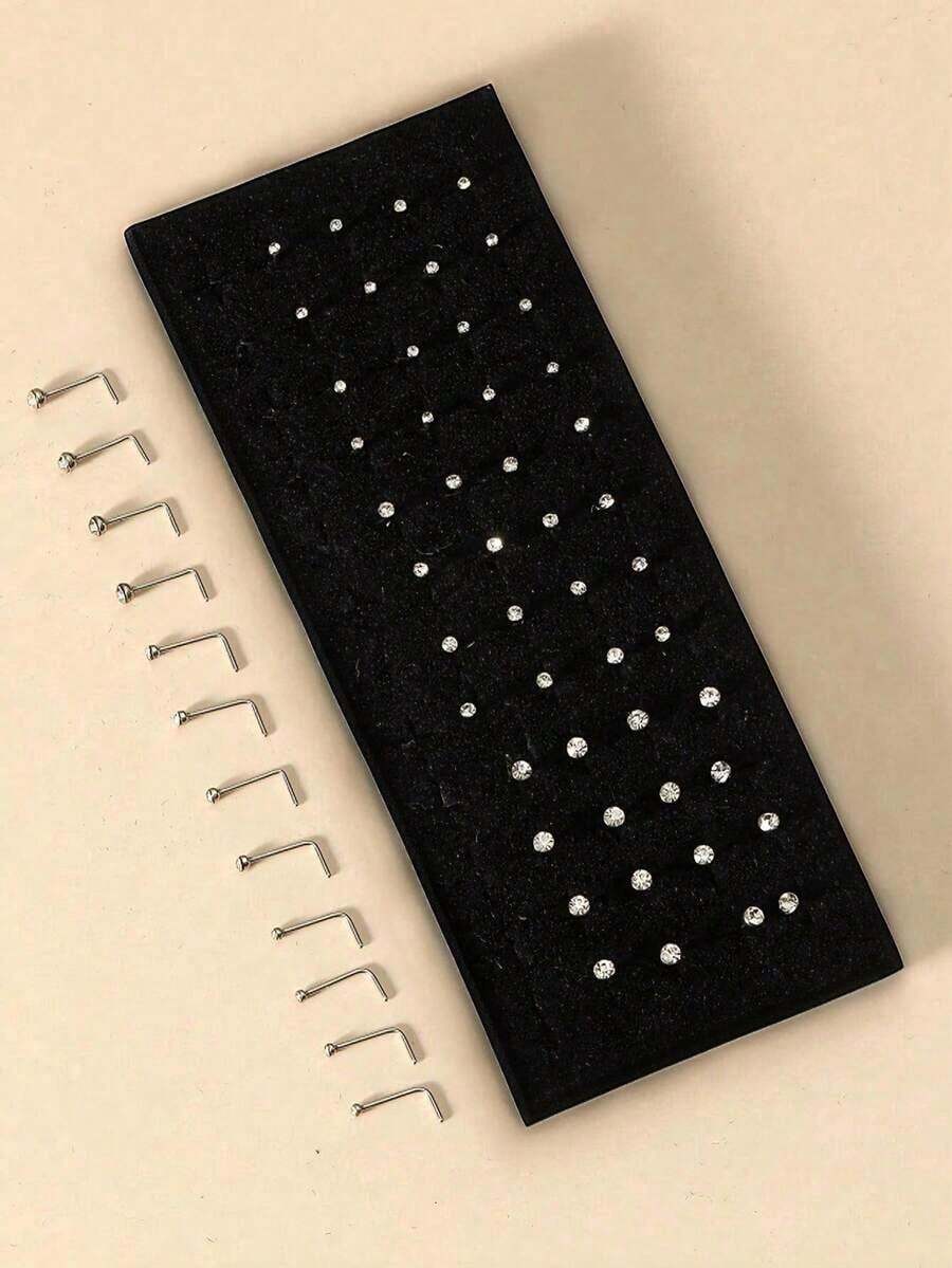 60 piezas Rhinestone Nariz Studs de Acero Inoxidable de Varios Tamaños - Blanco - Ver 1