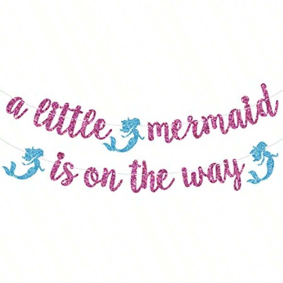 MA Little Mermaid Is On The Way Banner - Girl Baby Shower Decorations - Under The Sea Welcome Baby Girl Mermaid Themed Baby Shower Party Decorations Pink GlitterN - 粉色 - 查看 1