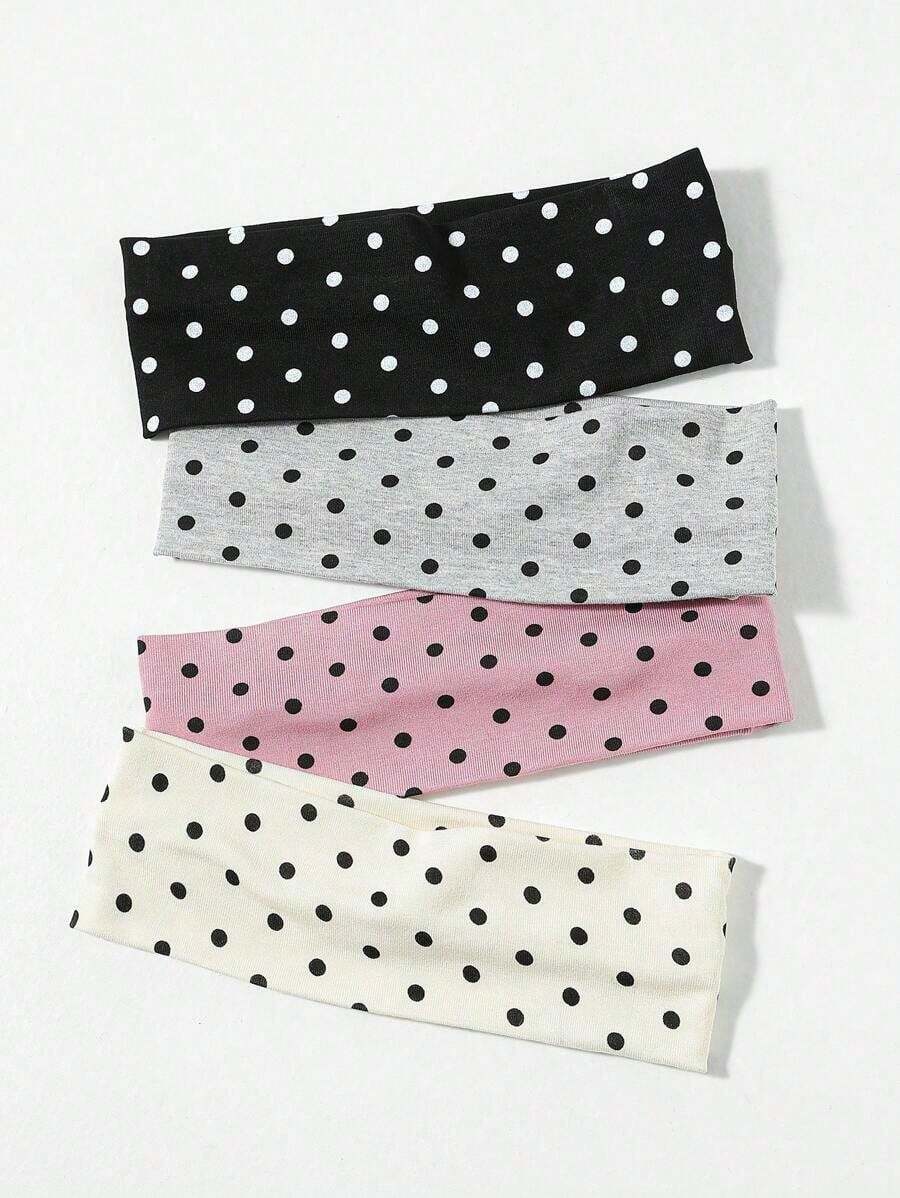 4pcs/Set Women's Fashion Polka Dot Solid Color Elastic Headbands, Facial Washing Makeup Headbands, Sports Headbands For Beach, Holiday, Hair Accessories Warm Hair Bands Women Bandanas Women Scarf - Nhiều màu - Xem 1