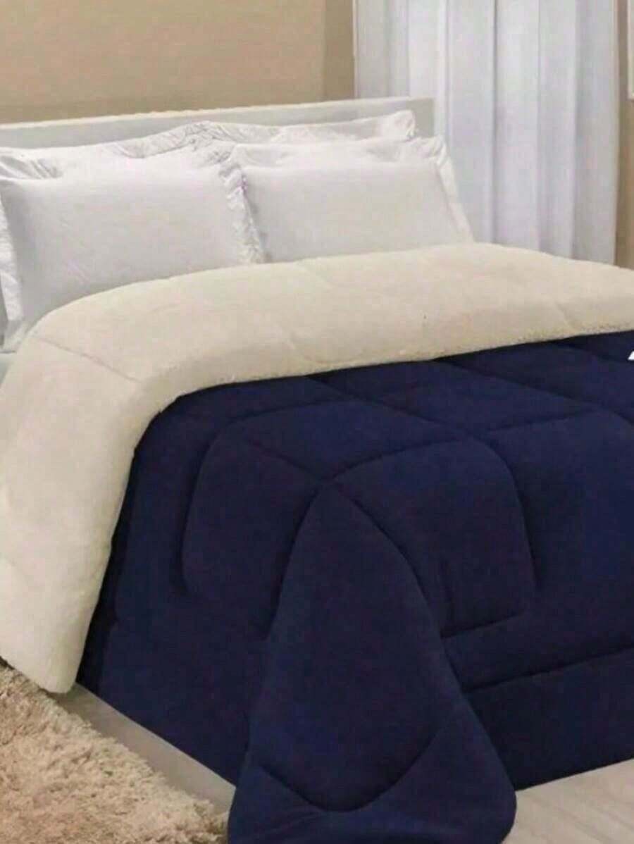 Sherpa Comforter With Blanket/Fitting Set, Queen Size, Thick, Assorted Colors, 2.40cm X 2.20cm - 藏蓝色 - 查看 1