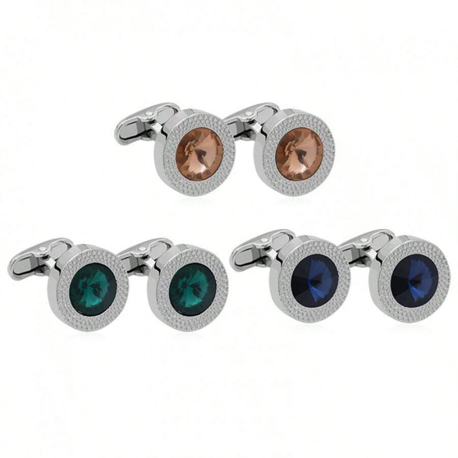 2PcsCrystal Cufflinks Men French Cuff Shirt Fashion New Wedding Groom Bridal Business Casual Dress Cuff Links Men's Jewelry Luxury Gifts - Multicolor - View 1