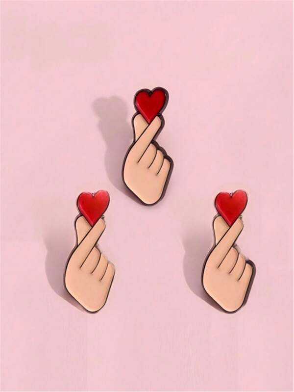 3 pièces/set Pinces à doigts mignonnes et douces, en forme de cœur, à la mode et uniques, polyvalentes, créatives, convenant aux couples, en métal