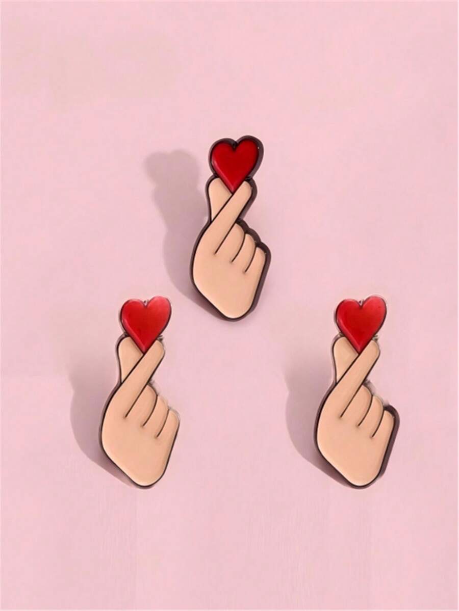 3pcs/Set Cute & Sweet Finger Clips, Heart-Shaped, Fashionable & Unique, Versatile, Creative, Suitable For Couples, Metal Material - Multicolor - View 1