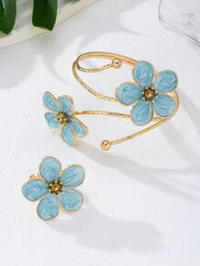 1 Set Of 5-Petal Flower Jewelry: 1 Ombre Flower Bracelet, 1 Small Flower Ring - Five-petaled Flower - View 7