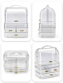Large Capacity Multi-Drawer Transparent Makeup Organizer Box With Lid, Dust-Proof Storage For Lipstick, Makeup Brushes, Skincare, Jewelry, Foldable & Stackable, Suitable For Vanity, Bathroom, Closet, Bedroom, Dorm, Gift For Women, Girls, Valentine's Day, Easter - Multicolor - View 9