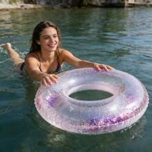 1pc Transparent Sequin Inflatable Swimming Ring, Thick PVC Crystal Swimming Ring Armpit Float, Adult - Clear - View 25