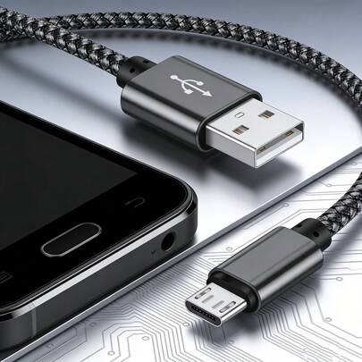 尼龙编织Micro USB数据线（单条装）[3英尺/6英尺/10英尺]支持快速充电和数据传输。兼容三星Galaxy J8/J7/S7/S6/Edge/Note 5/4、9A，荣耀Play3、A35、Y30，游戏手柄，移动电源及其他设备。这款防缠绕安卓充电线适用于各种场合，包括家庭、汽车、办公室和旅行。