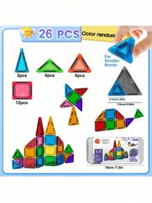Magnetic Construction Blocks Colorful Glass Set, 26/56/20 Pieces In Metal Box, STEM Educational Puzzle Toy For Boys And Girls, Perfect Birthday And Halloween Gift - Multicolor - View 10