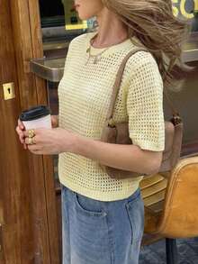 Women's Minimalist Elegant Knit Top, Casual Chic Style, Spring/Summer - Yellow - View 2