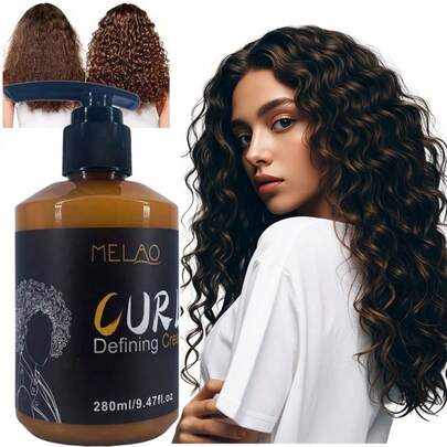  MELAO Crema Definidora de Rizos Natural - Crema Ligera Hidratante para Rizos, Crea Rizos Definidos, Suaviza el Frizz, Sujeción Suave - 280ml/9.47 Fl Oz