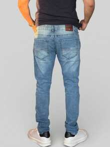 Men's Slim Premium Denim Jeans With Elastane Lycra - màu xanh nhạt vân đá - Xem 3