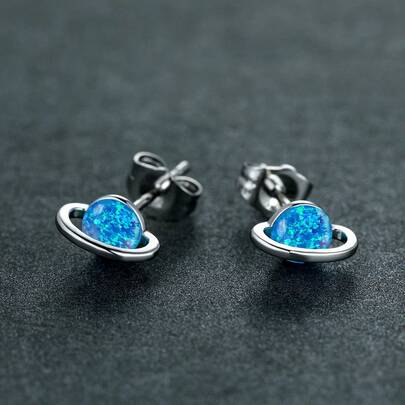 Vanel 1Pair Modern Synthetic Opal Stud Earrings, Ring Accent Planet Design, Fashion Jewelry For Women, For Daily Wear & Party