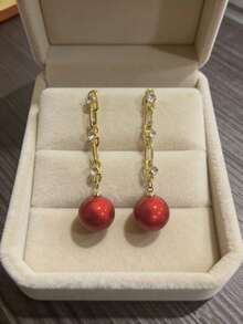 1对几何红色耳环 - 彩色 - 查看 11