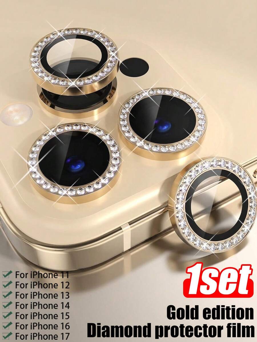 一套金色相机镜头保护膜，采用钢化玻璃材质，防刮擦、防摔，超高清无损摄影，还原真实色彩。兼容 17 Pro Max/17 Pro/17 Air/17/16 Pro Max/16 Pro/16 Plus/16/15 Pro Max/15 Pro/15 Plus/15/14/13/12 及其他型号。